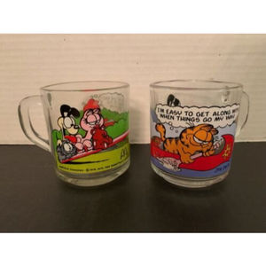 2 McDonalds Garfield Glass Cups Mug Odie Arlene Jim Davis Vintage 1978 Canoe